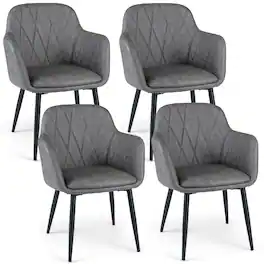 Gymax - Dining Chairs Set of 4 Upholstered PU Leather Kitchen Chairs w/Curved Back Grey - Gray