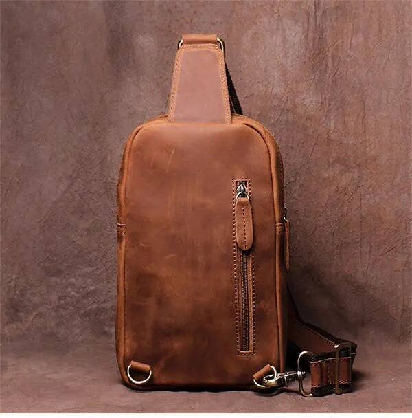 Alt View 5. Steel Horse Leather - Erling Leather Sling Bag | Crossbody Leather Pack - Brown.