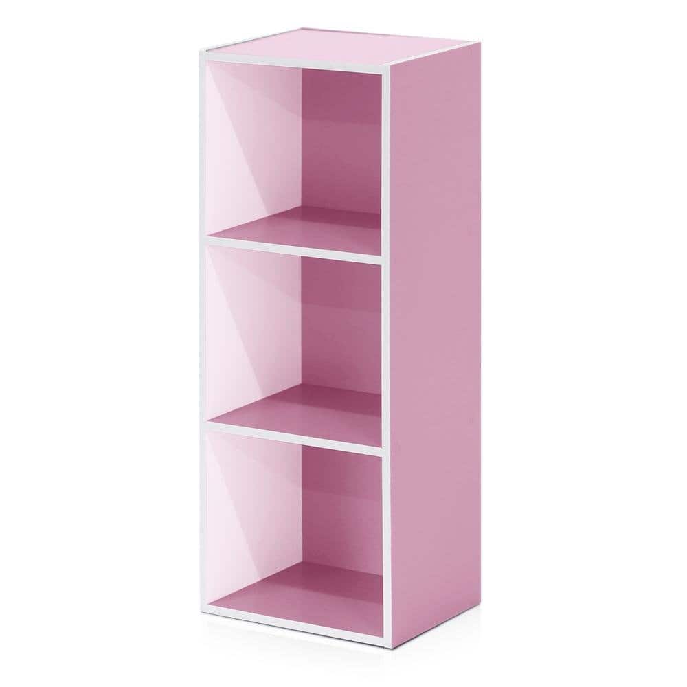 FurniFact - White and Pink 3-Tier Open Shelf Bookcase with Modern Storage Design - Brown