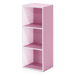 FurniFact - White and Pink 3-Tier Open Shelf Bookcase with Modern Storage Design - Brown
