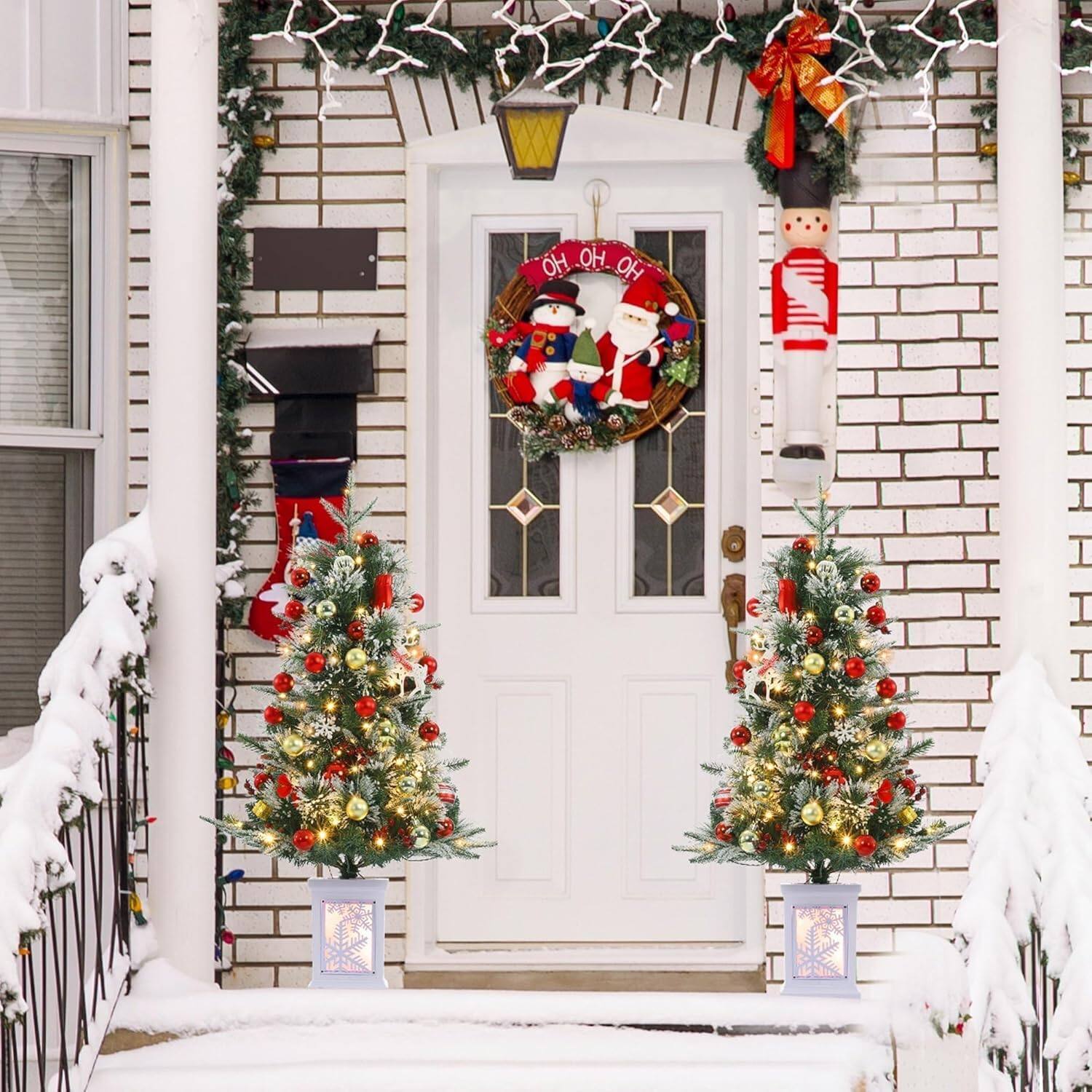 Alt View 4. GARVEE - 3ft Snowman Christmas Tree 2-Pack, Fiber Optic 78 LED & Berries, Instant Setup - Green.