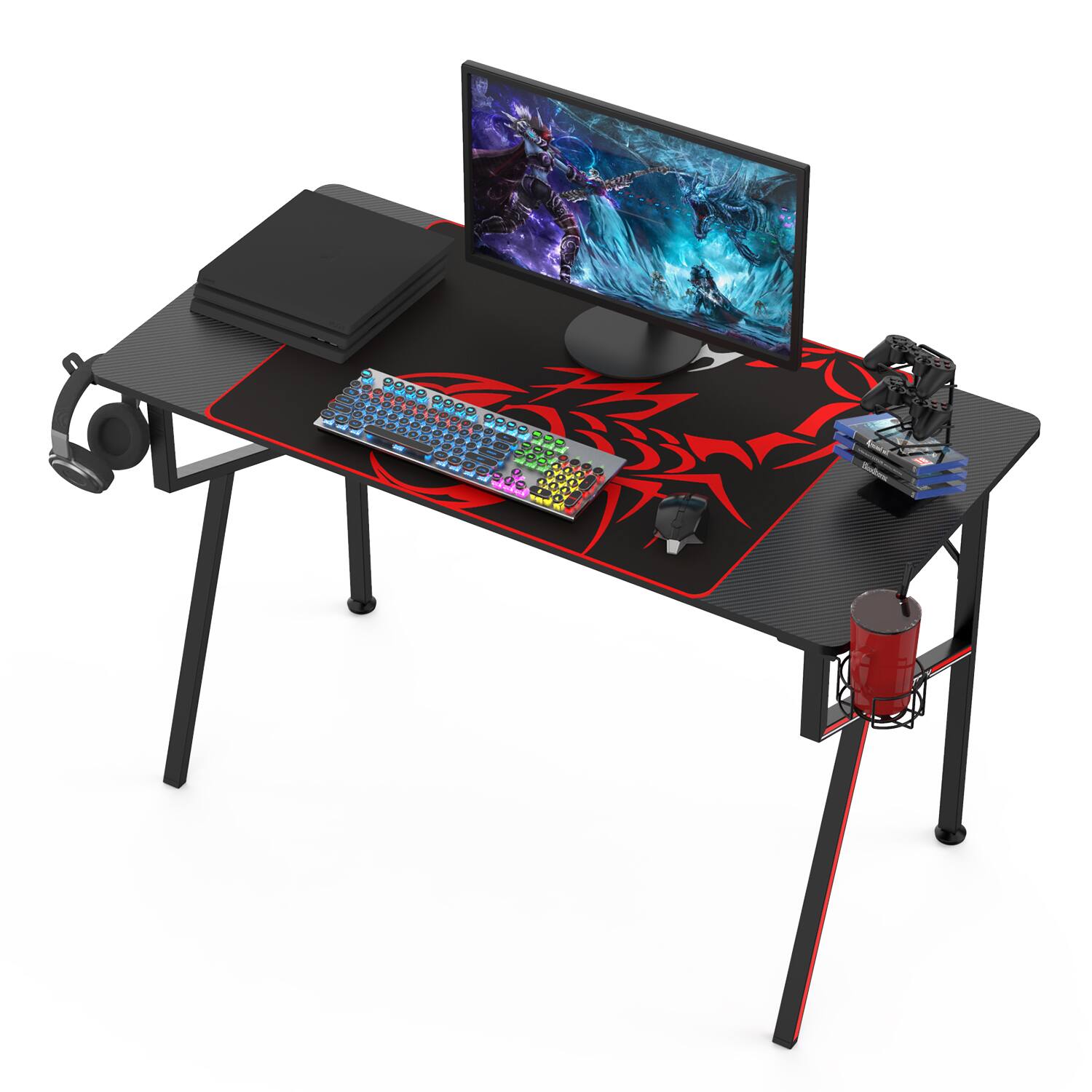 Angle. Eureka Ergonomic - 47" K-Shaped Gaming Desk with Mouse Pad, Cup Holder & Headset Hook - Black.