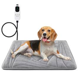 Reds Spade - Large Dog Heating Pad With Washable Cover Soft Plush Pet 9 Adjustable Temperature Timer Chew resistant Cord - Grey M: 28'' x 18''