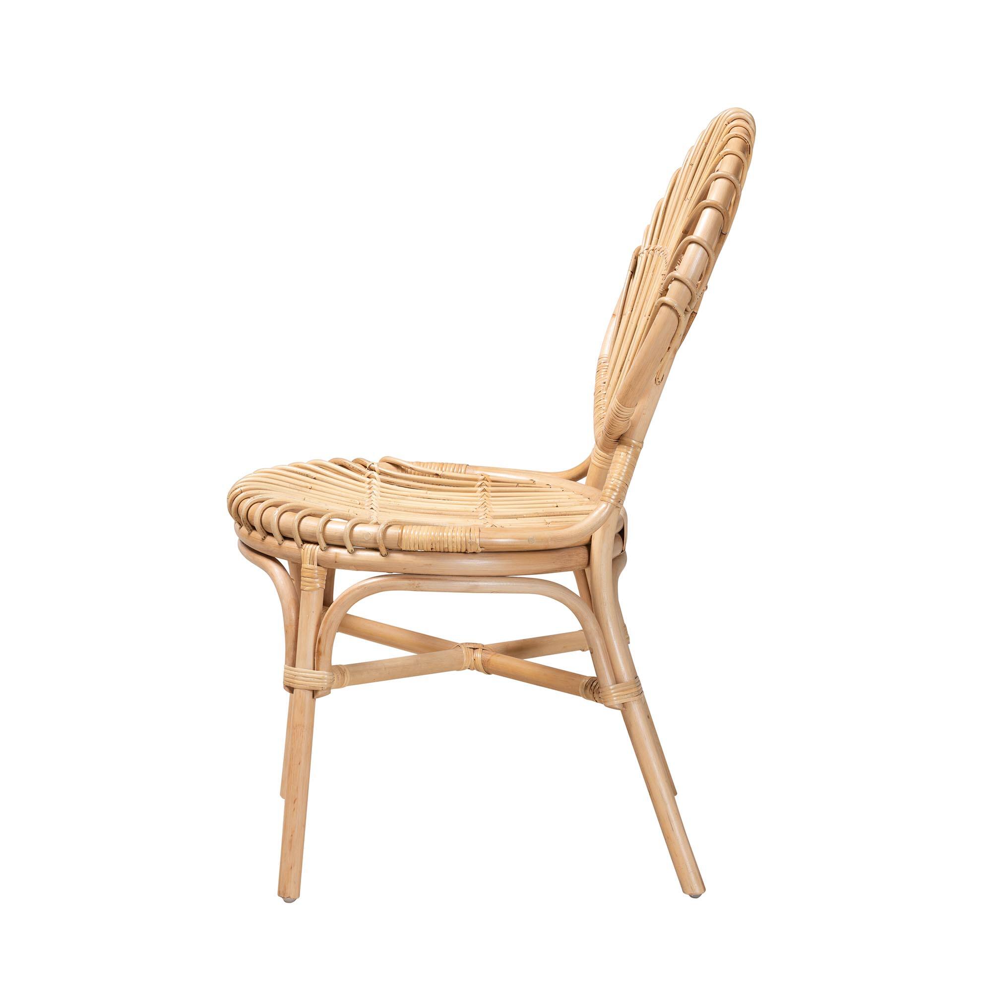 Left. bali & pari - Iris Modern Bohemian Rattan Dining Chair - Natural Brown.