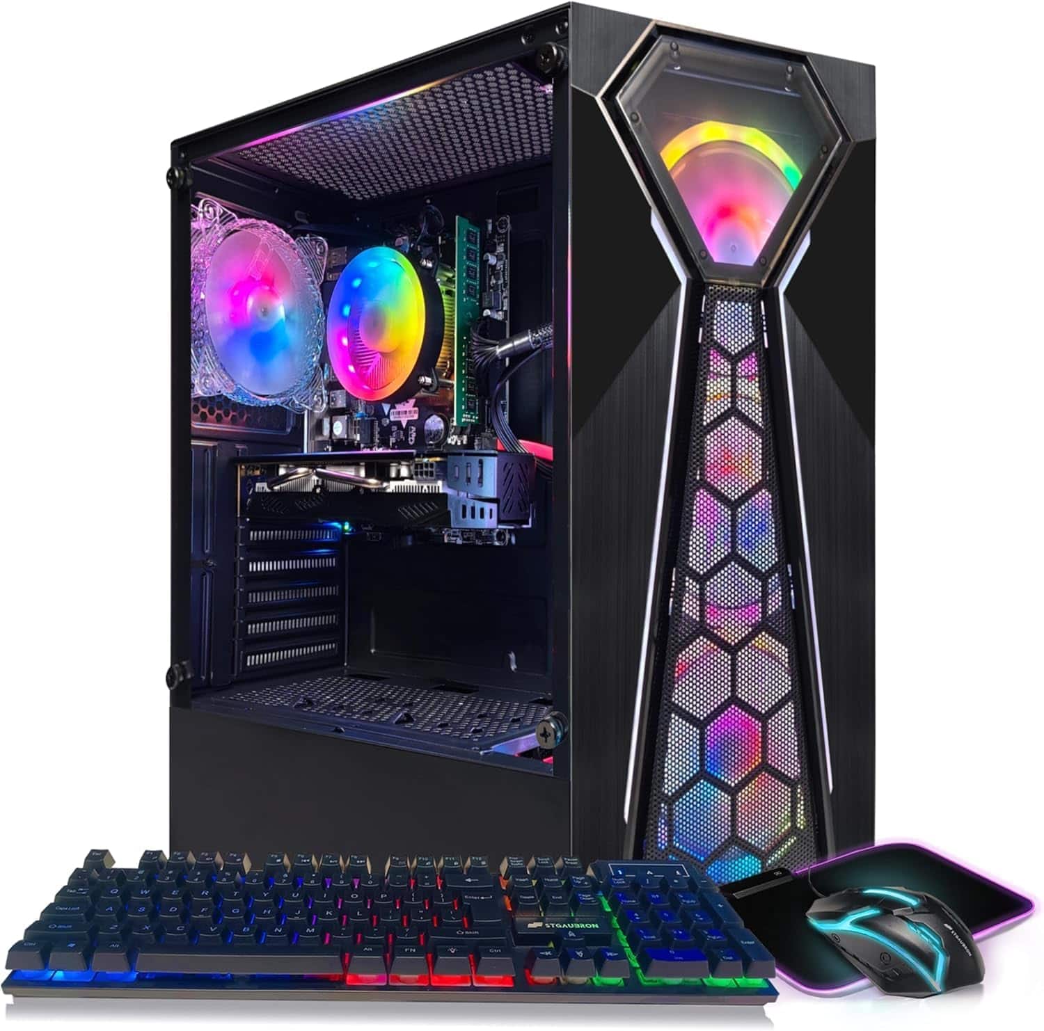 Front. STGAubron - STGAubron Gaming PC Desktop Computer, Intel Core i5-9400F up to 4.1GHz, Radeon RX 580 16G, 16G DDR4, 512G SSD, WIN11H - Black.
