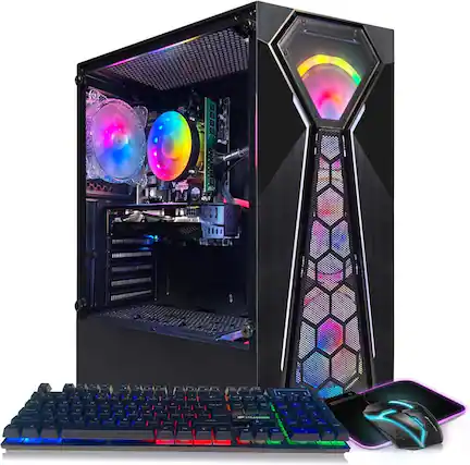 Front. STGAubron - STGAubron Gaming PC Desktop Computer, Intel Core i5-9400F up to 4.1GHz, Radeon RX 580 16G, 16G DDR4, 512G SSD, WIN11H - Black.