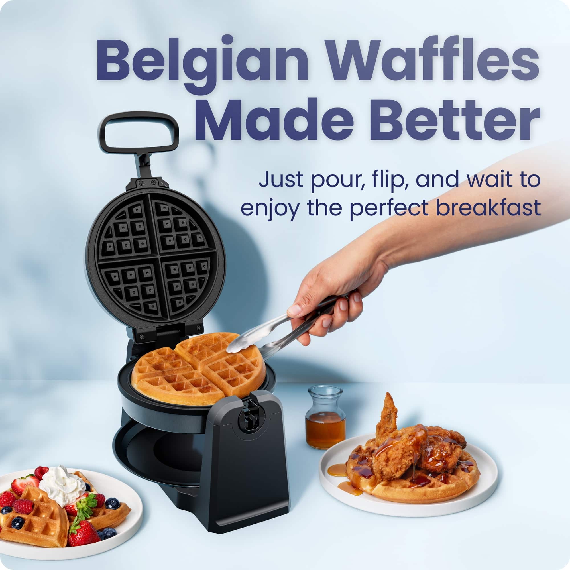 Chefman Flip Belgian Waffle Maker w/ Non Stick Plates, Adjustable