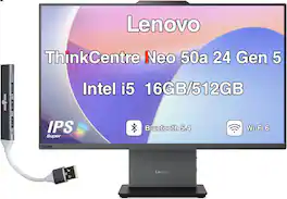 Lenovo - Upgraded - ThinkCentre Neo 50a All-in-One 24 FHD Display (i5-13420H, 16GB, 512GB SSD, Intel UHD, Win 11 Pro) w/USB Hub - Eclipse Black