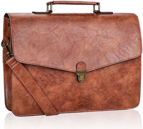 Front. Vulpecula Spade - Mens Leather Briefcase Laptop Messenger Bag, Computer Shoulder Bag Professional Office Satchel - Brown.