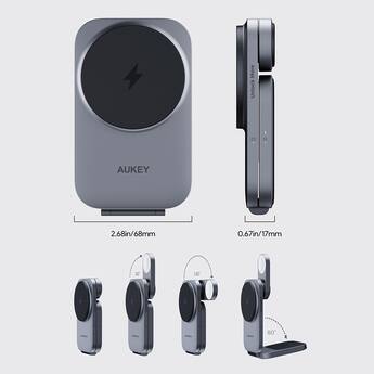 aukey cigarette charger CC-Y11 21W Duo-Port Portable Car Black Strong magnetic alignment ensures a secure connection 3 in 1 Wireless Charger