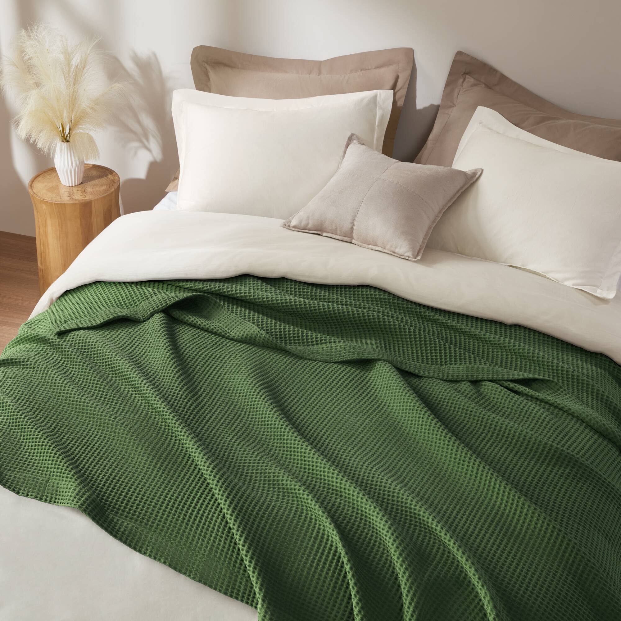 Alt View 2. Gracie Mills - Britain Cotton Blanket - Olive Green.