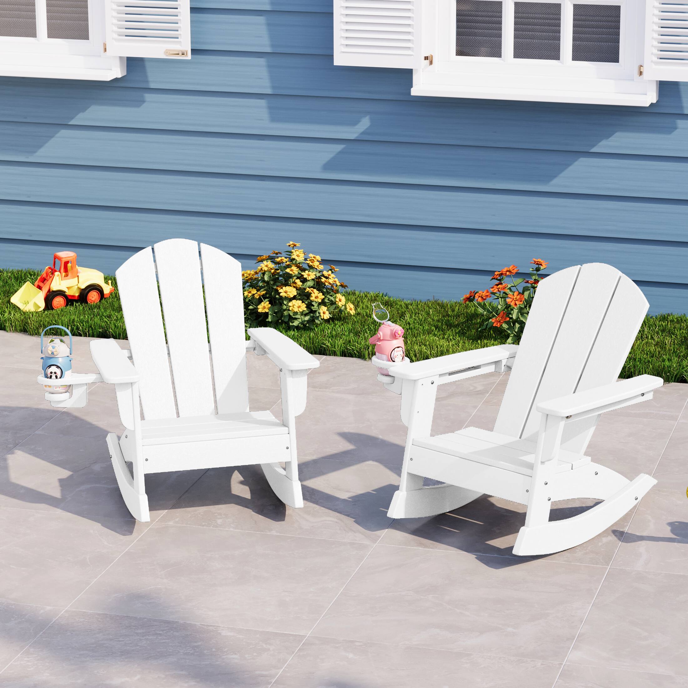 Angle. WestinTrends - WestinTrends Malibu Outdoor HDPE Plastic Preschool Toddler Classic Adirondack Rocking Chairs (Set of 2) - White.