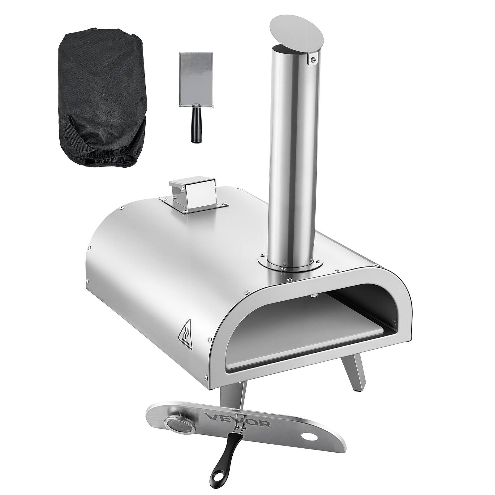 Alt View 5. VEVOR - Pizza Oven Outdoor, 12" Pellet Pizza Oven, Portable Pizza-Stove with Built-in Thermometer - Silver.