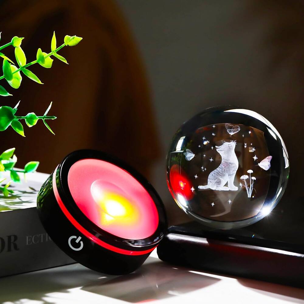 Back. Schertz - 3D Crystal Cat Figurine with LED Light Base & Laser Engraving - LED.