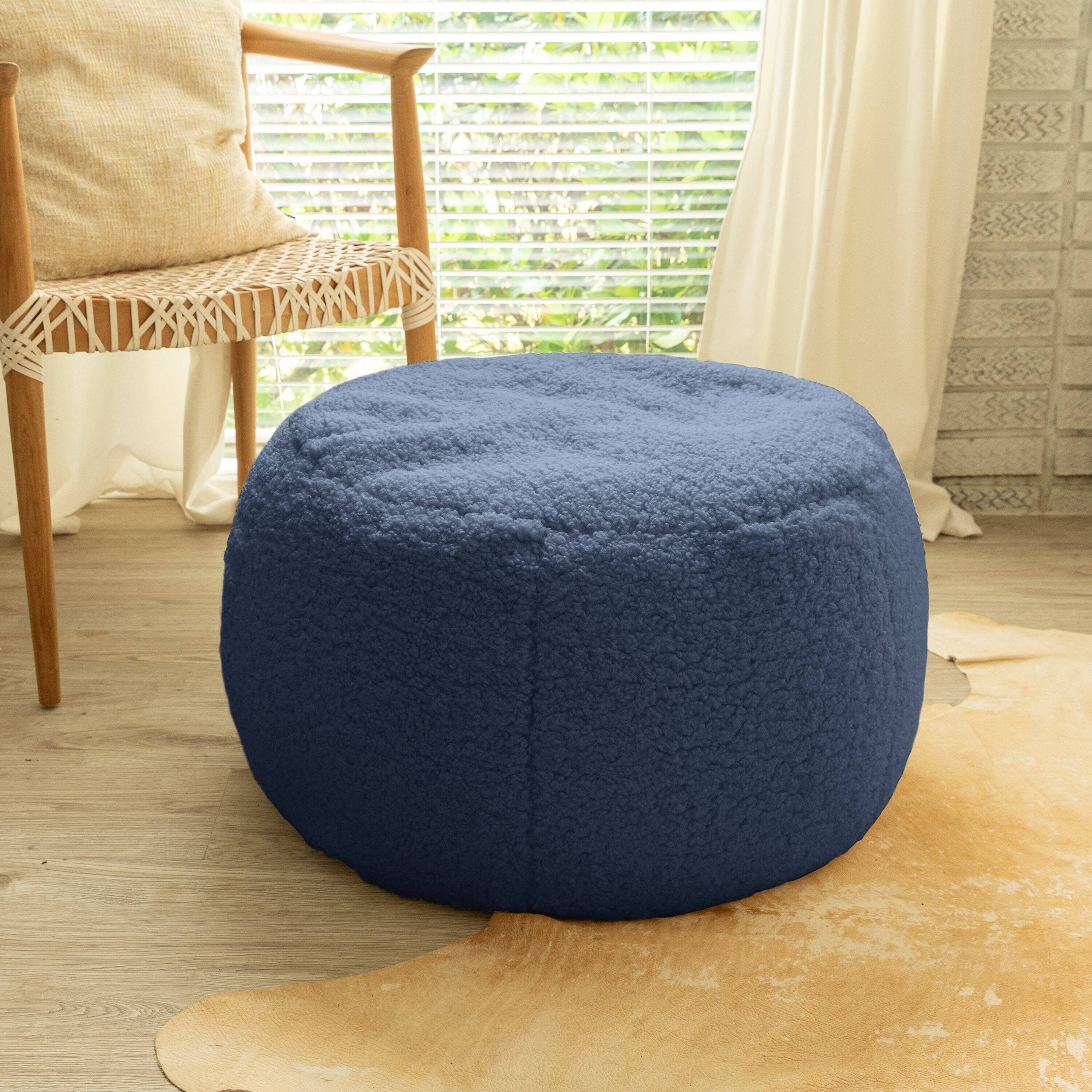 Left. Jaxx - Jaxx Ellis Ottoman Shearling Faux-Lamb Plush Pouf for Modern Interior Design, Large, Indigo - Indigo.