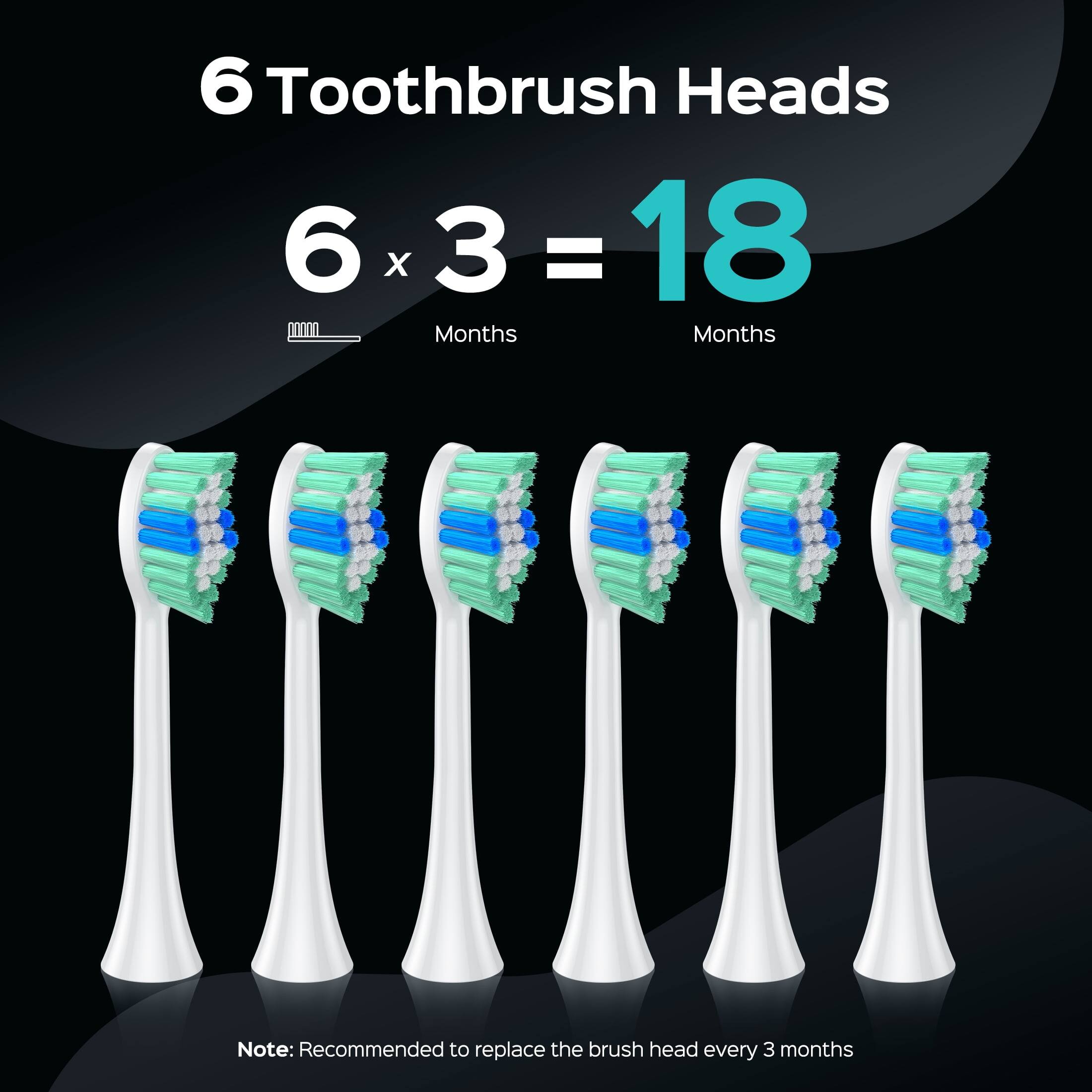 6 Toothbrush Heads  
6 x 3 = 18 Months  
Note: Recommended to replace the brush head every 3 months
