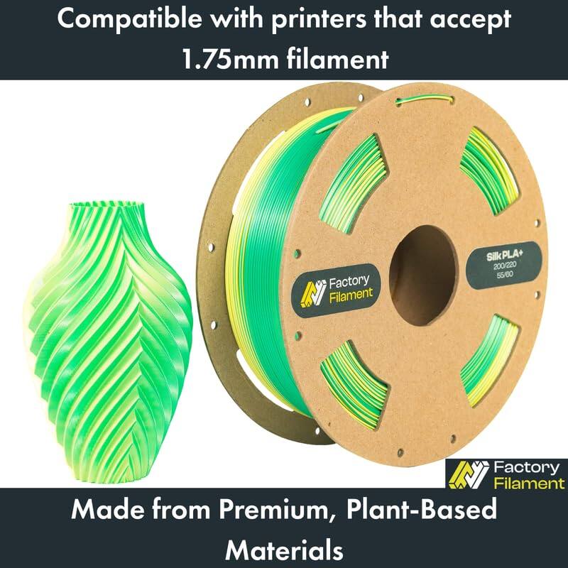 Compatible with printers that accept 1.75mm filament

Factory IN Filament Silk PLA+ 200/220 55/60 IN

Factory Filament Made from Premium, Plant-Based Materials