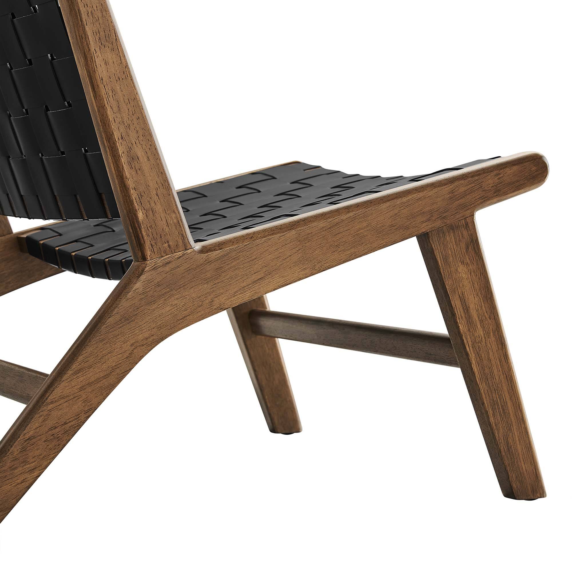 Alt View 5. Modway - Saoirse Leather Wood Accent Lounge Chair by Modway - Walnut Black.