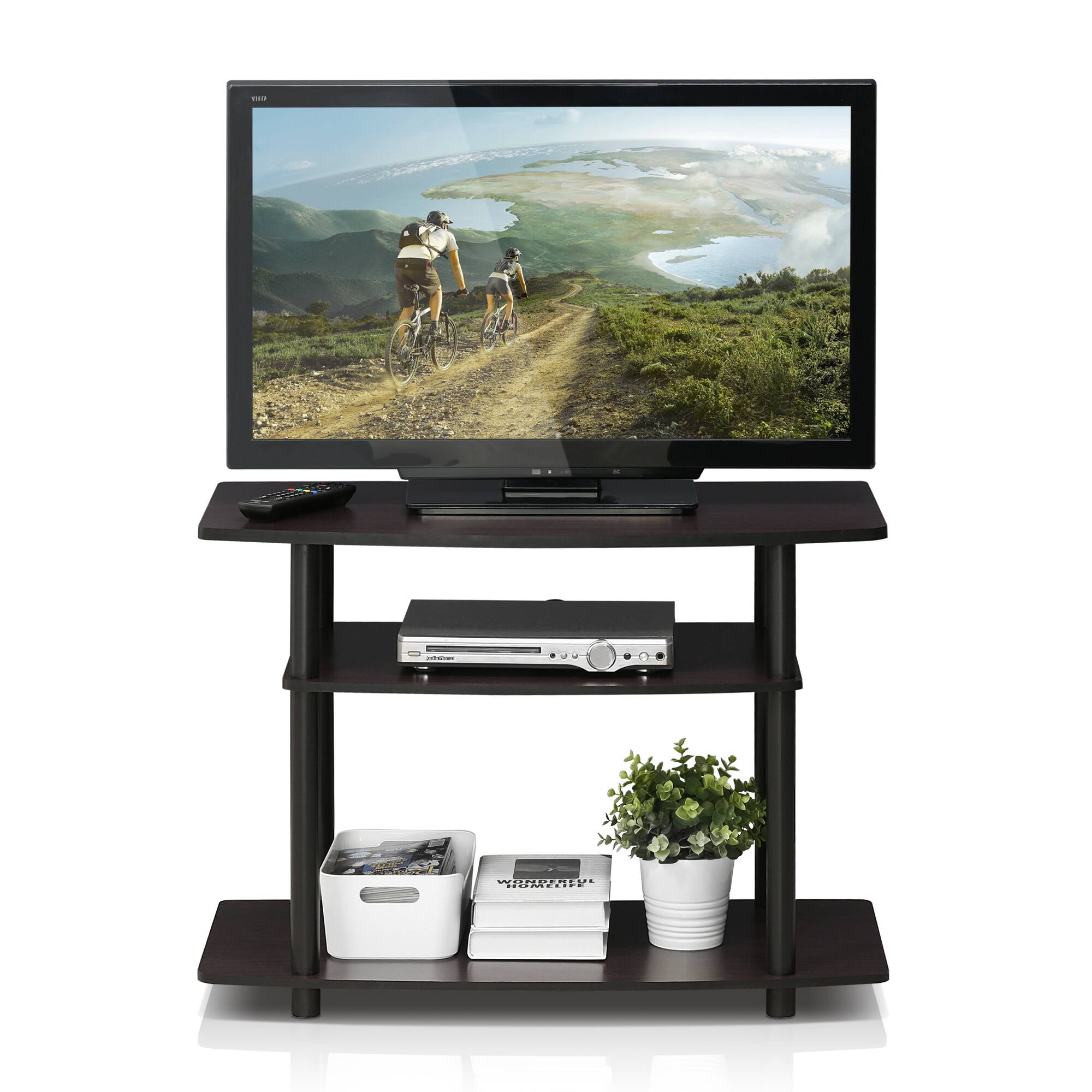 Alt View 4. Furinno - Turn-N-Tube No Tools 3-Tier TV Stands - Dark Walnut.