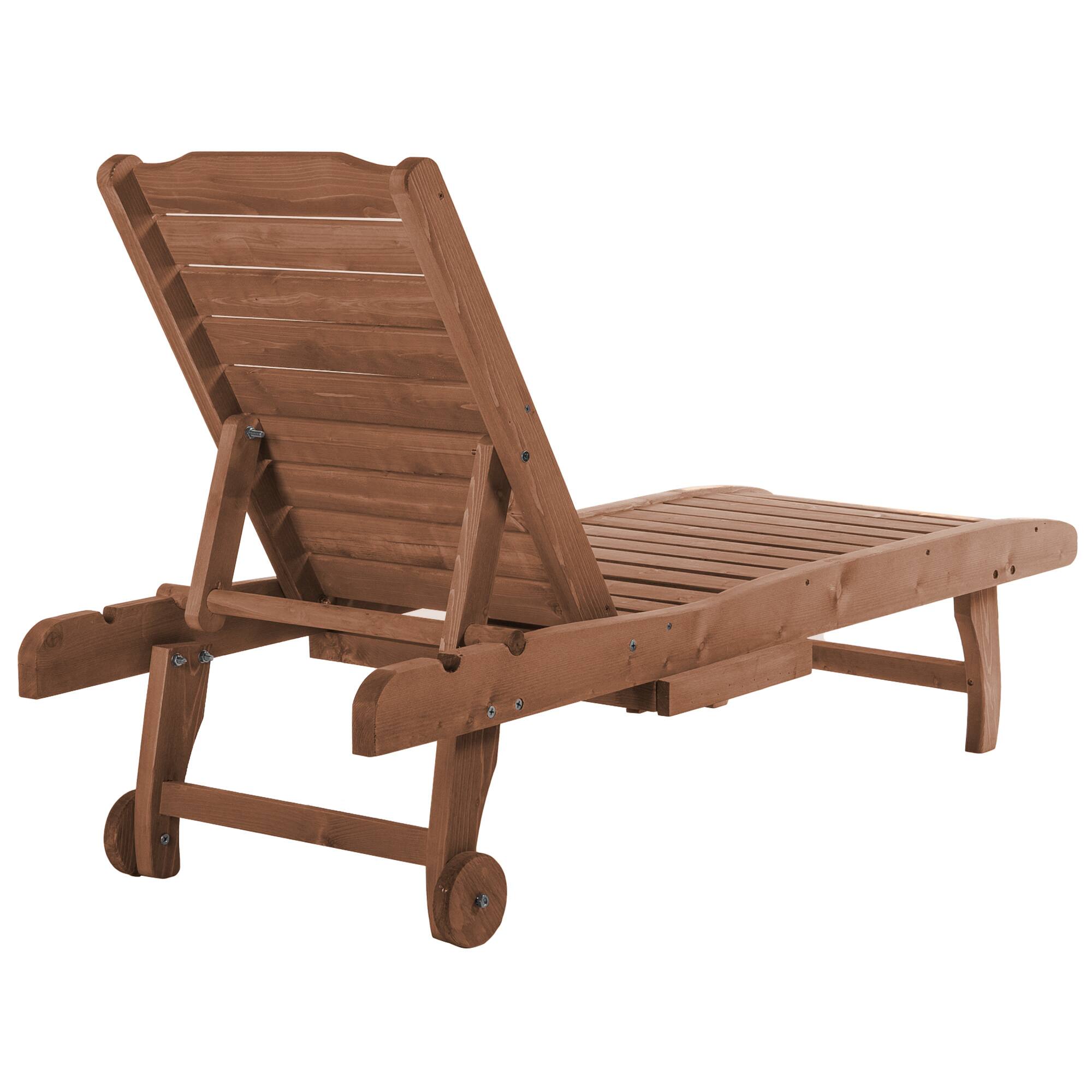 Alt View 7. Outsunny - Chaise Lounge Chair Outdoor Wooden Pool Lounge Chair with 3-level Adjustable Backrest, Built-In Table and Rolling Wheel - Brown Red.