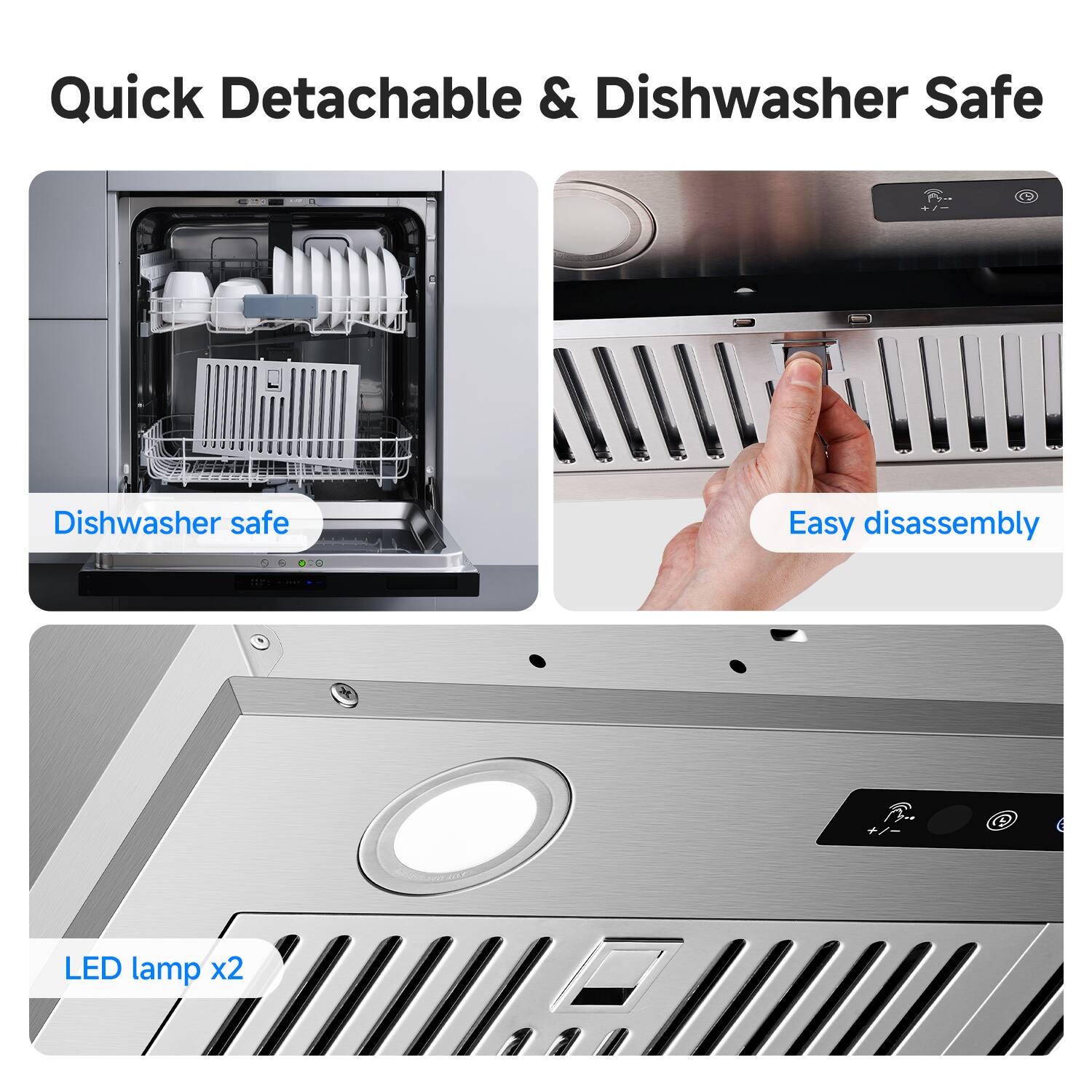 Quick Detachable & Dishwasher Safe

- Dishwasher safe
- Easy disassembly
- LED lamp x2