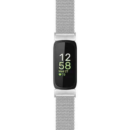 Front. StrapsCo - Mesh Stainless Steel Metal Watch Band Strap For Fitbit Inspire 3 - Silver.