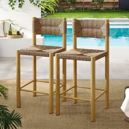 Parkland Outdoor Patio Rattan and Aluminum Counter Stools Set of 2 by Modway - Natural