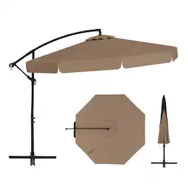 Gymax - 10FT Offset Hanging Umbrella Patio Cantilever Umbrella w/ Easy Tilt Adjustment - Taupe
