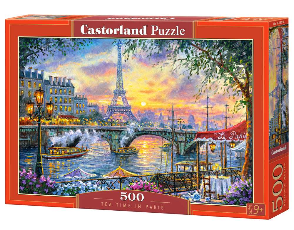 Castorland - 500 Piece Jigsaw Puzzle, Tea Time in Paris, France, Colorful Eiffel Tower and Café, Art, B-53018 - Red