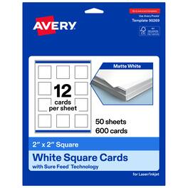 Avery - Matte Square Cards, 2" x 2", 600 Cards - White