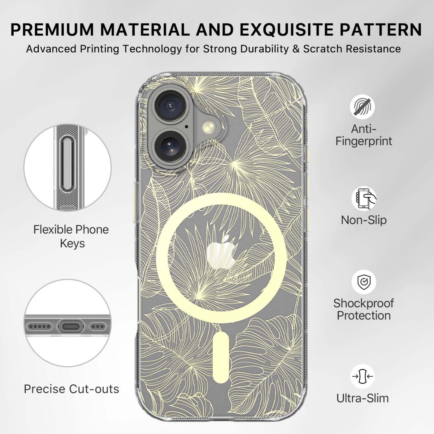 **PREMIUM MATERIAL AND EXQUISITE PATTERN**

Advanced Printing Technology for Strong Durability & Scratch Resistance

- Flexible Phone Keys
- Precise Cut-outs
- Anti-Fingerprint
- Non-Slip
- Shockproof Protection
- Ultra-Slim
