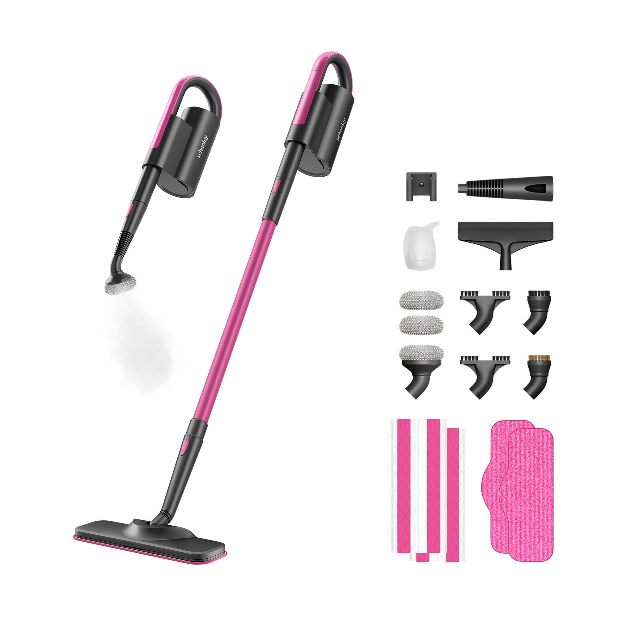 Schenley - Steam Mop Cleaner, Detachable Handheld Steamer with 18-in-1 Multi-purpose Accessories - Magenta & Noble Gray