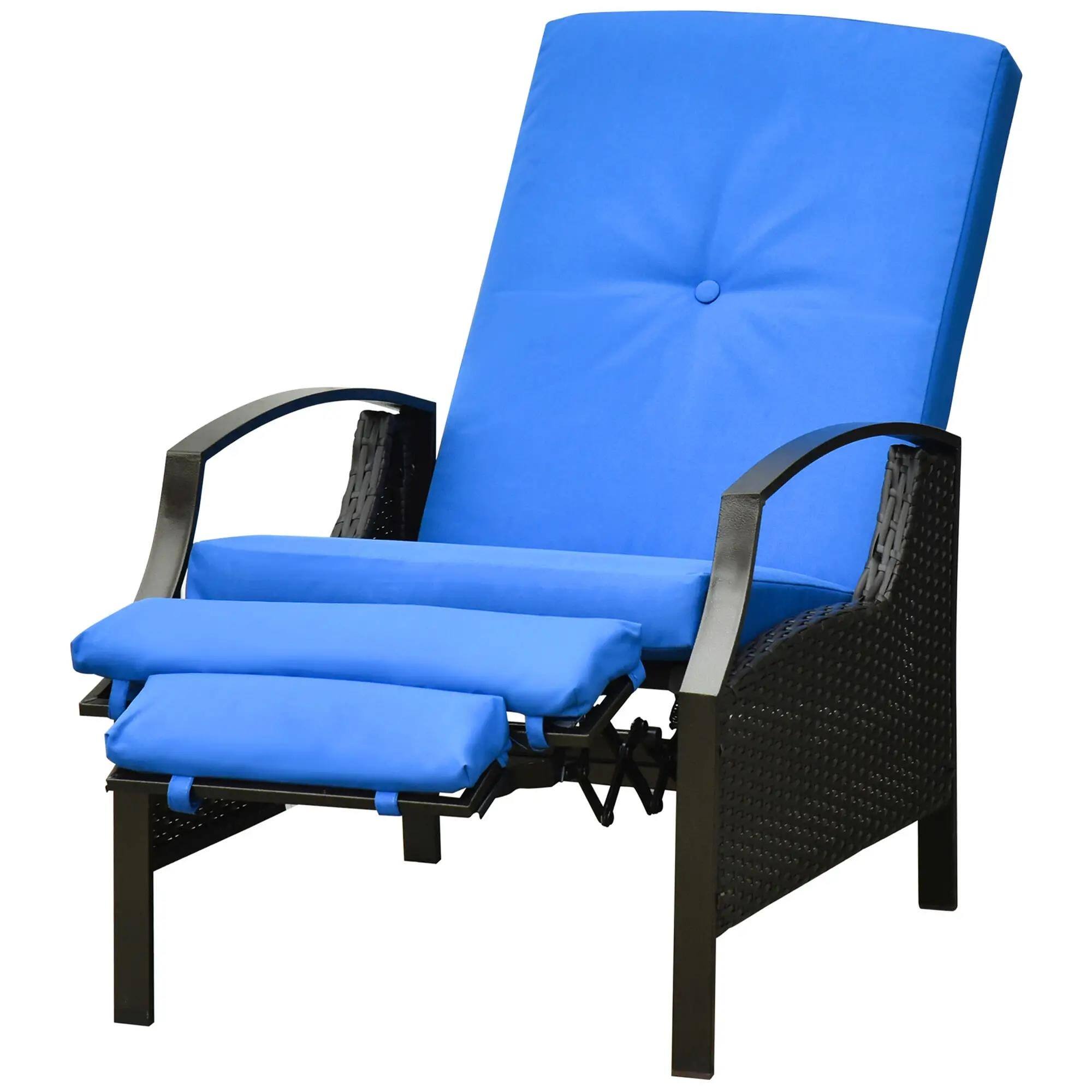 Angle. Resenkos - Resenkos Outdoor Comfort Deluxe Lounge Chair, Reclining Patio Lounge With Cushions & Footrest, PE Wicker, Blue - Blue.