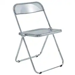 LeisureMod - Lawrence Modern Clear Acrylic Folding Chair with Chrome Steel Frame, Fully Assembled Portable Dining Seat - Transparent Black