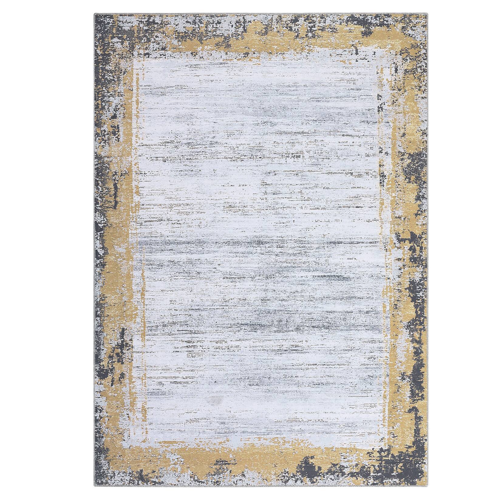 Front. GAOMON - Distressed Bordered Area Rug Machine Washable Non Slip Non Shedding Stain Resistant Floor Cover for Living Room Laundry - Yellow.