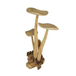 Contrast Inc. - Hand Carved Indonesian Parasite Wood Mushroom Cluster Statue - Brown