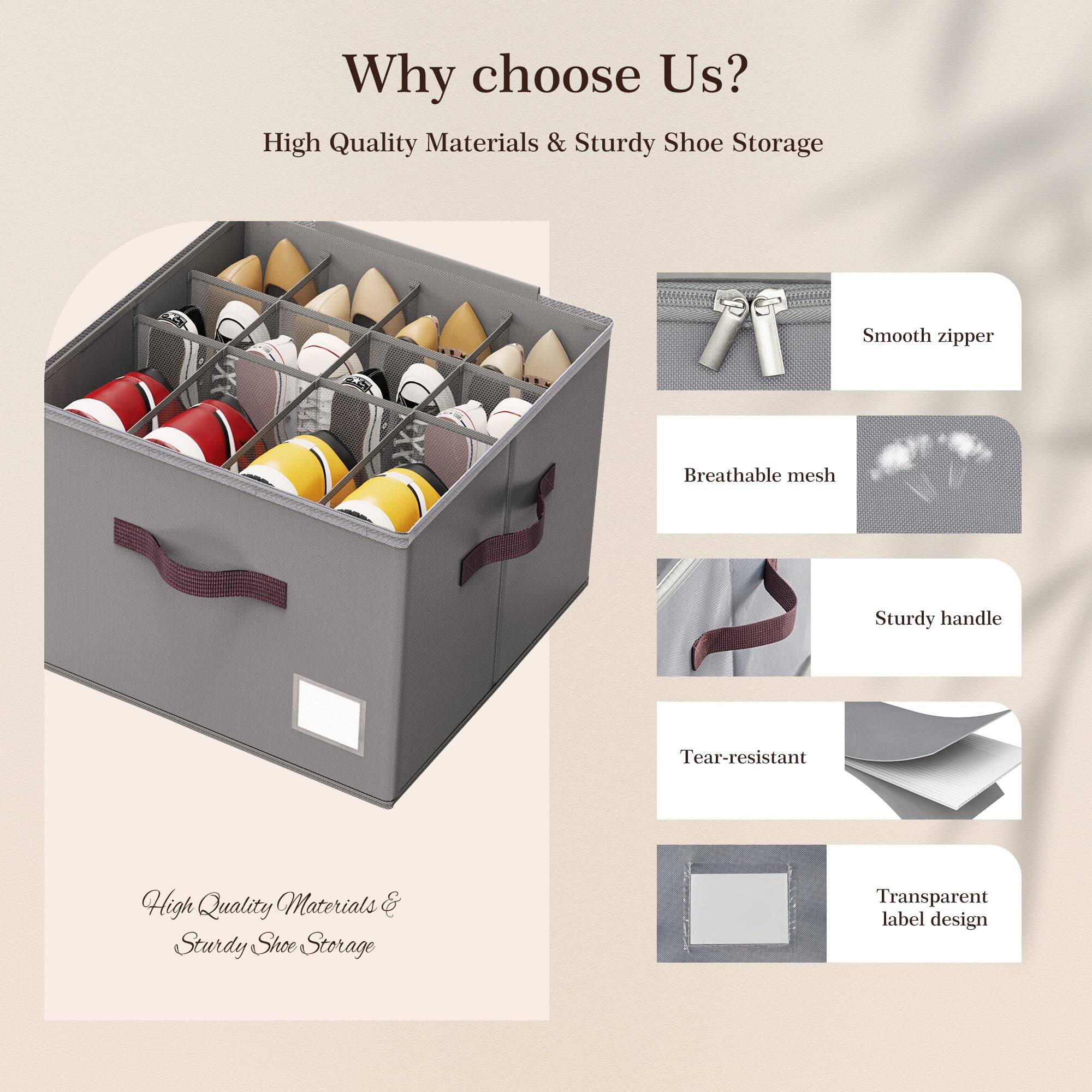 Why choose Us?

High Quality Materials & Sturdy Shoe Storage

- Smooth zipper
- Breathable mesh
- Sturdy handle
- Tear-resistant
- Transparent label design

High Quality Materials & Sturdy Shoe Storage