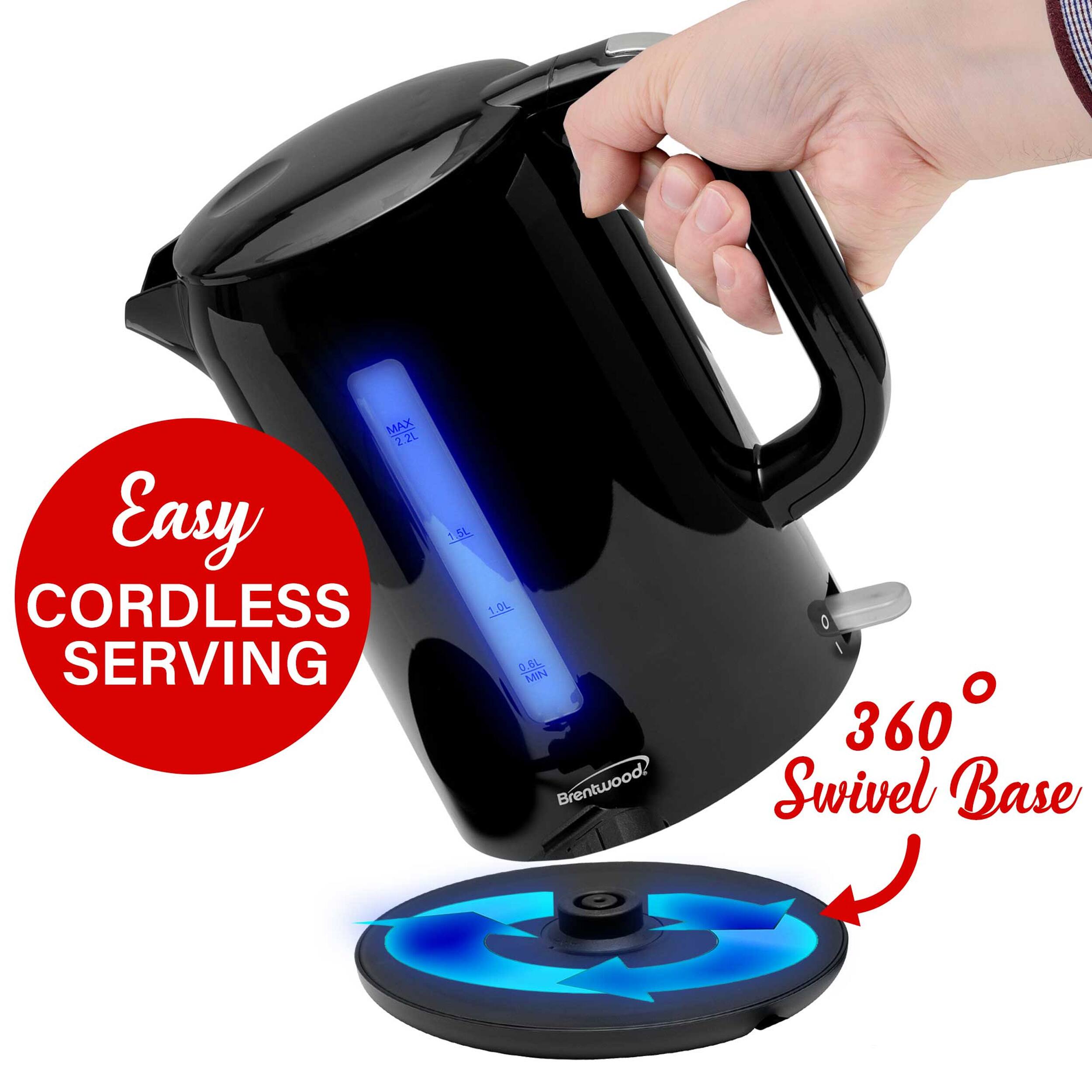 MAX 2.2L Easy 15L CORDLESS 1.0L SERVING 0.6L 4 MIN Brentwood, 360 Swivel Base