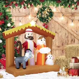 BreeBe - 6FT Lighted Inflatable Nativity Scene Christmas Outdoor Decoration with Built-In LED Lights - Multicolor