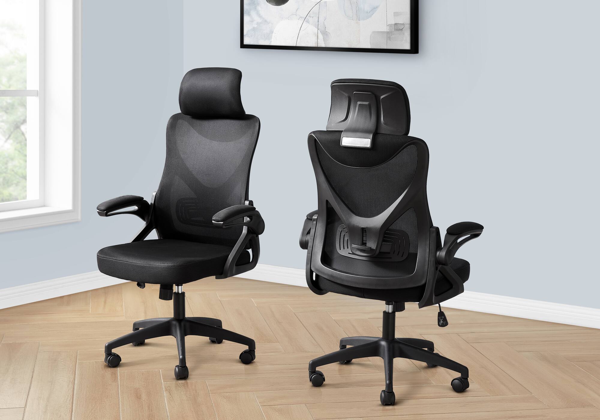 Front. APRILSOUL - Office Chair Adjustable Height Ergonomic Swivel Work Black Metal Black Mesh Contemporary Modern - Black.