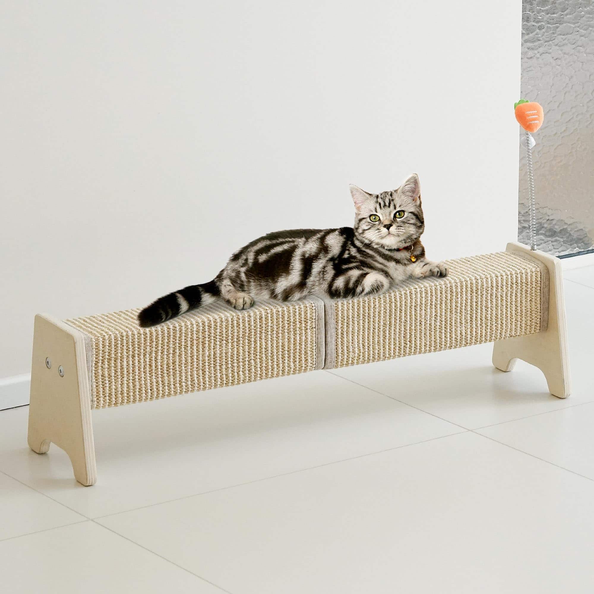 Hirose Alice - 30 Horizontal Sisal Cat Scratcher With Spring Floor Mount Pad Furniture Protector For Indoor Cats Squ - Square