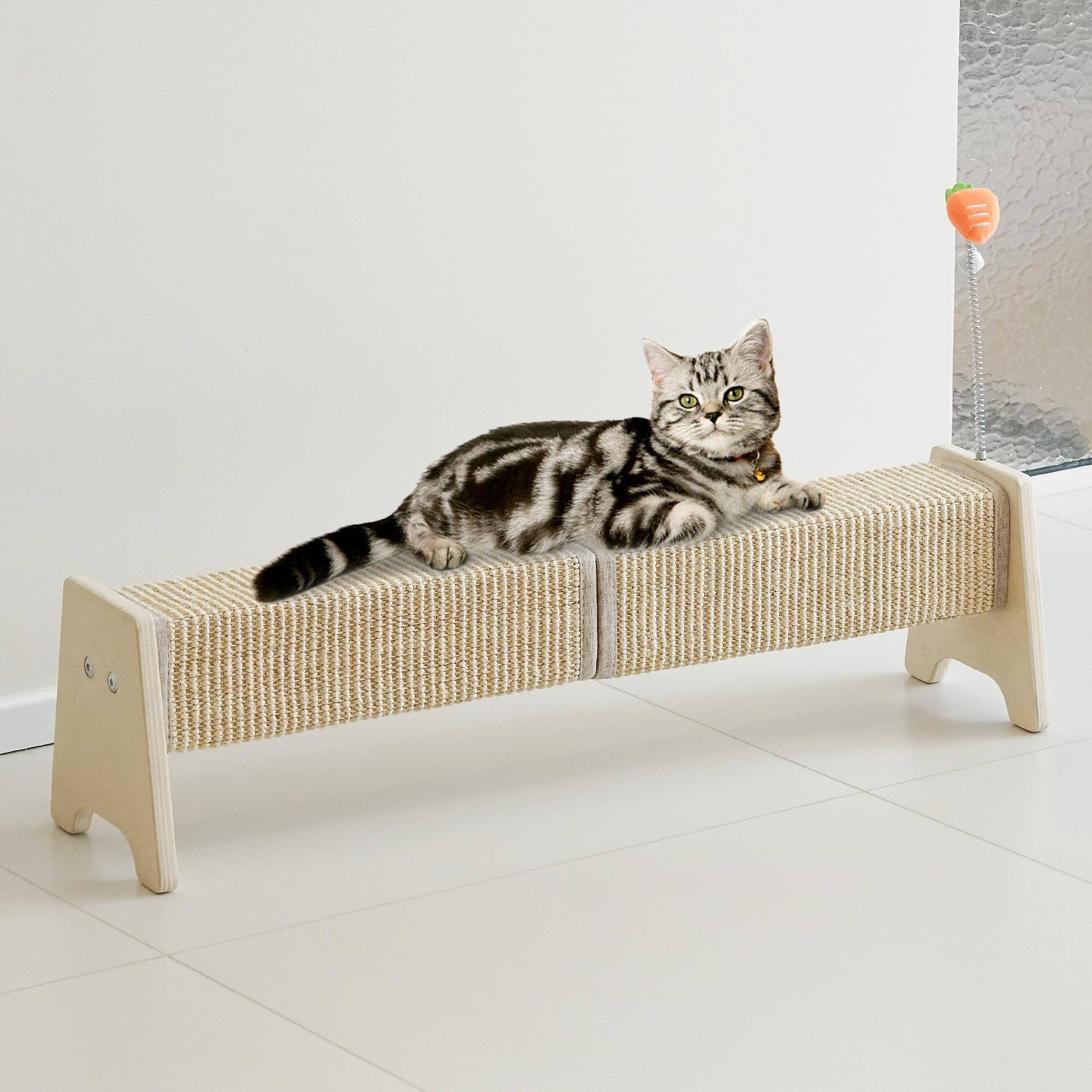 Hirose Alice - 30 Horizontal Sisal Cat Scratcher With Spring Floor Mount Pad Furniture Protector For Indoor Cats Squ - Square