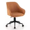 Costway - PU Leather Office Arm Chair with Adjustable Swivel - Brown