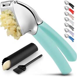 Zulay Kitchen - Garlic Press Mincer with Peeler and Brush - Light Blue