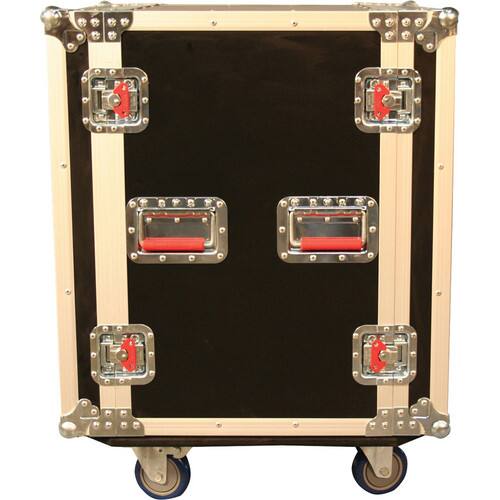 Left. Gator - 12U Shock-Absorbing Wood Flight Rack Case with Casters, 9mm Plywood and Front/Rear Rails.