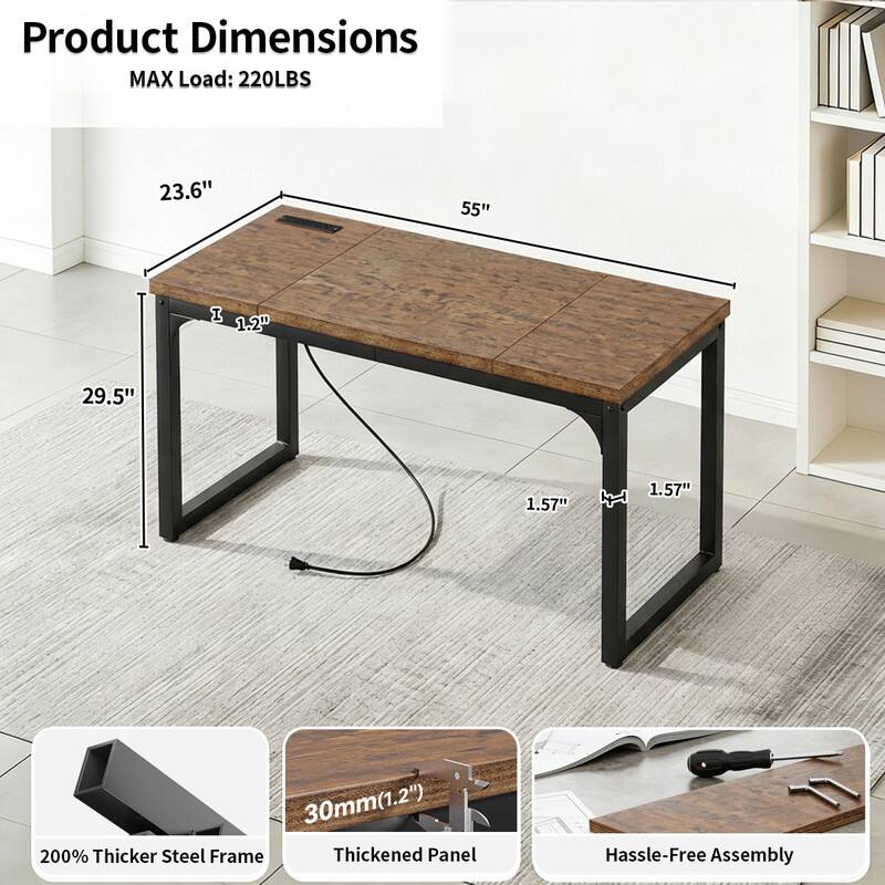 Product Dimensions  
MAX Load: 220LBS  
23.6" x 55" x 1.2" x 29.5" x 1.57" x 1.57" x 30mm (1.2")  
200% Thicker Steel Frame  
Thickened Panel  
Hassle-Free Assembly