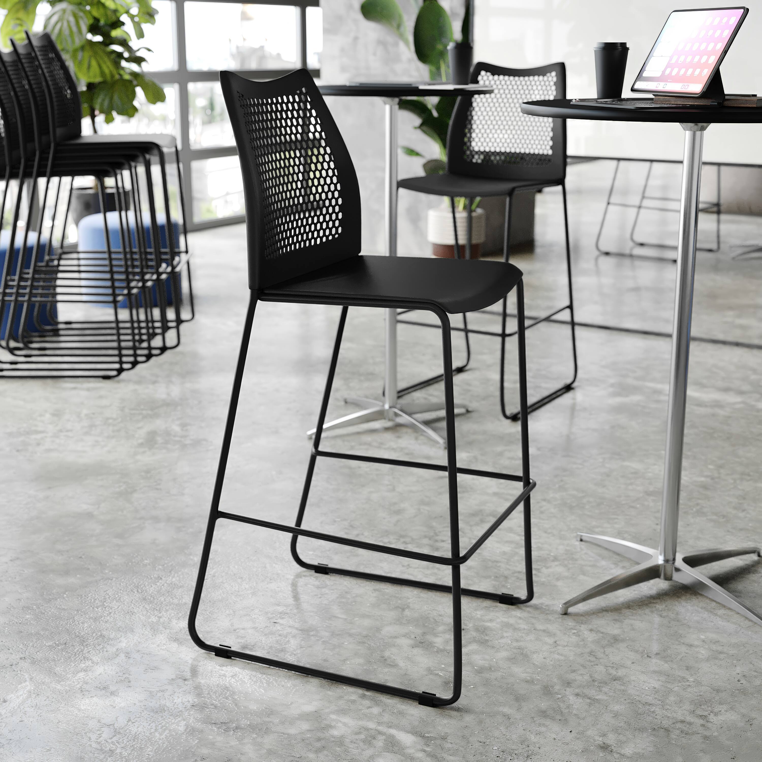 Alt View 2. Flash Furniture - HERCULES Stack Bar Stool with Air-Vent Back and Powder Coated Sled Base - Black.