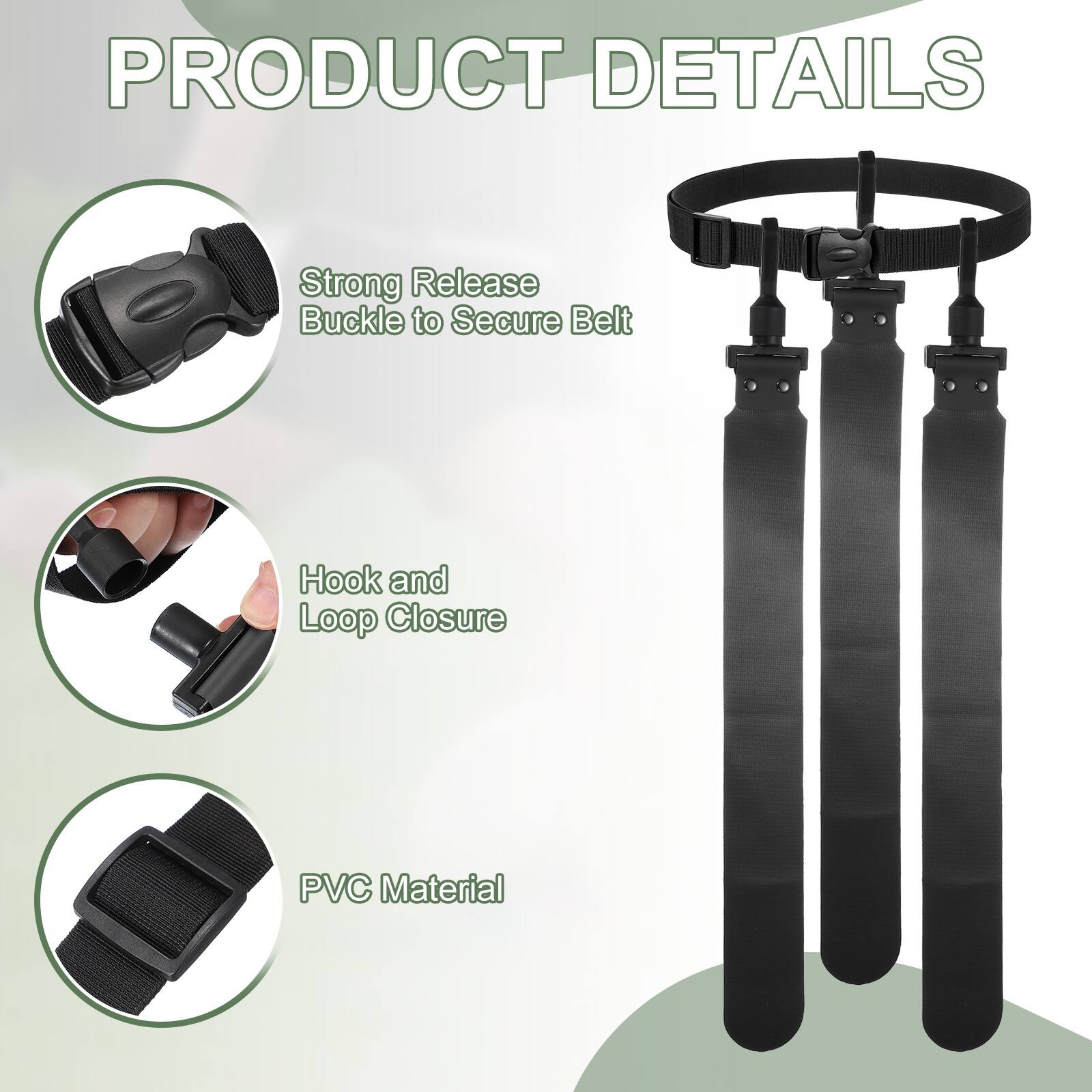 PRODUCT DETAILS

- Strong Release Buckle to Secure Belt
- Hook and Loop Closure
- PVC Material