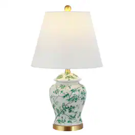 Jonathan Y - Penelope 22" French Country Cottage Ceramic/Iron Chinoiserie Ginger Jar LED Table Lamp - White/Green