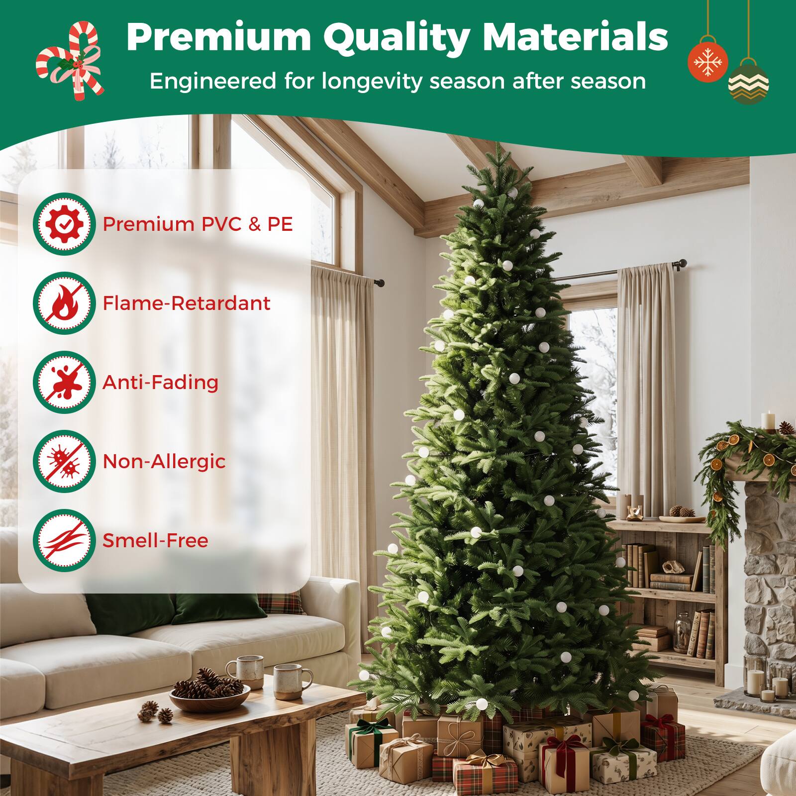 Premium Quality Materials  
Engineered for longevity season after season  

Premium PVC & PE  
Flame-Retardant  
Anti-Fading  
Non-Allergic  
Smell-Free